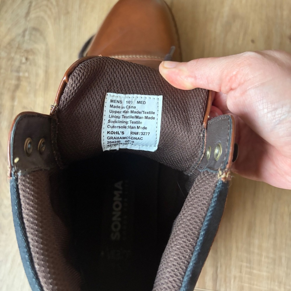 Sonoma Goods for Life Graham Cognac Brown Cap Toe Lace Up Boots Mens 10.5 - Picture 6 of 6